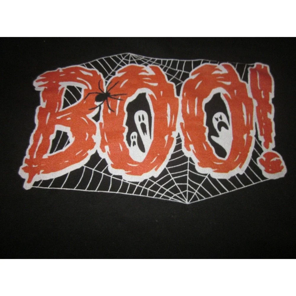 Halloween Ghost Spider Cropped T-Shirt Women's Size XSmall Black Orange - Picture 2 of 3